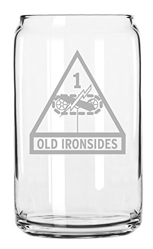 US Army - 1st Armored Division SSI - Old Ironsides Patch Etched Can Glass 16oz