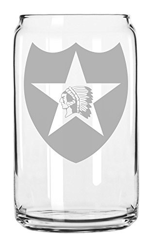 US Army - 2nd Infantry Division SSI Patch Etched Can Glass 16oz