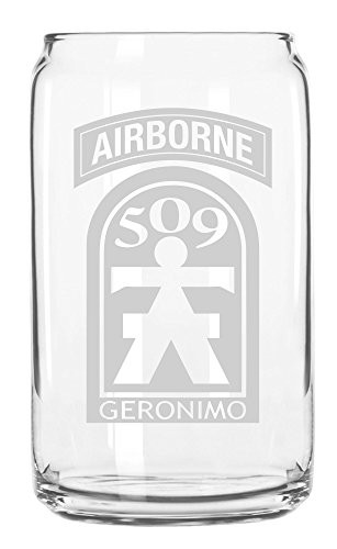 US Army - 509th Infantry Regiment SSI with Airborne Tab Patch Etched Can Glass 16oz