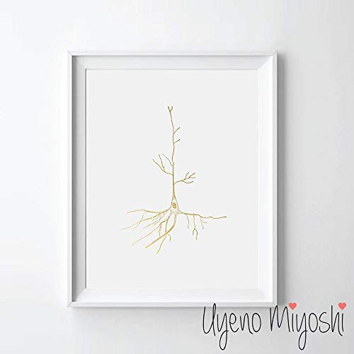 Neuron I Gold Foil Art Print Neuron Gold Print Nerve Cell Biology Lover Gold Wall Art Decor  08 inch  x 10 inch  UNFRAMED