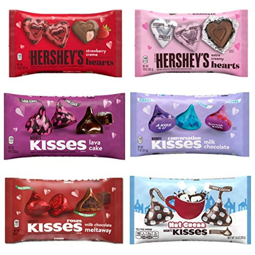 Hersheys Hearts and Kisses Seasonal Valentines Day Chocolate Candy Variety Pack - Meltaway Roses  Lava Cake  Conversation  Hot Cocoa  Strawberry Creme Hearts  and Milk Chocolate Hearts - 59 oz Total