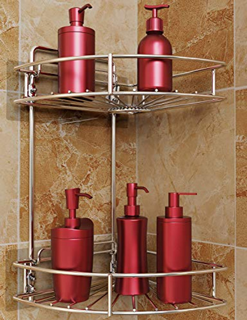 2 tier corner shower caddy  Vdomus no drilling stainless steel bathroom shelf wall mounted with adhesive or screws