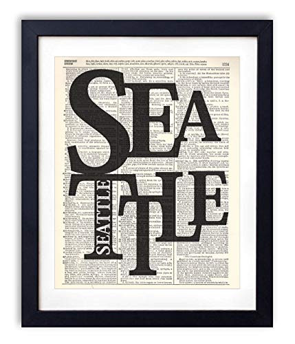 Seattle Typography Upcycled Vintage Dictionary Art Print 8x10