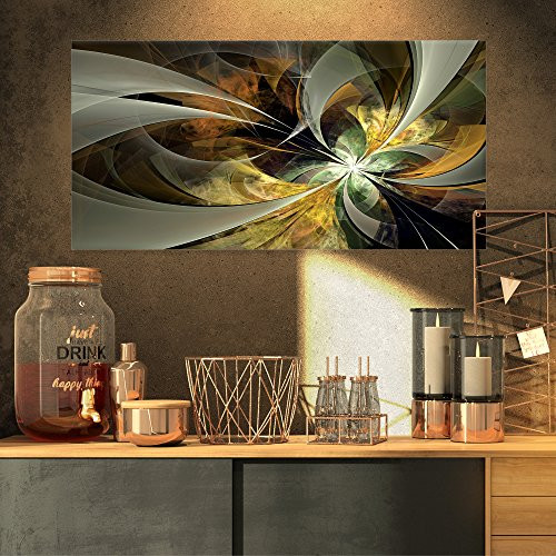 Designart PT12005-32-16 Symmetrical Gold Fractal Flower Modern Floral Canvas Wall Art, 32x16, Black Designart PT12005-32-16 Symmetrical Gold Fractal Flower Modern Floral Canvas Wall Art, 32x16, Black