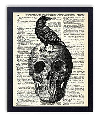 Skull With Crow Vintage Wall Art Upcycled Dictionary Art Print Poster 8x10 inches  Unframed