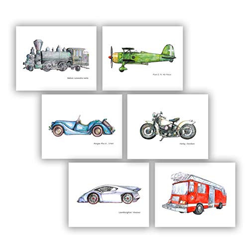 Fire Truck Motorcycle Car Train Plane 6 prints 8x10