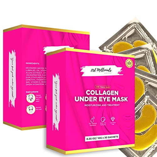 30 Pairs  Collagen Moisturizing and Treatment  Under Eye 24K Gold Patches  Undereye for Puffy Eyes  Wrinkles  Eye Bags  Dark Circles and Anti-Aging