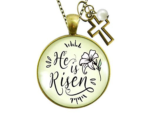 Gutsy Goodness 24 inch Faith Necklace He is Risen Christian Lily Jewelry Cross Charm Gutsy Goodness 24 inch Faith Necklace He is Risen Christian Lily Jewelry Cross Charm