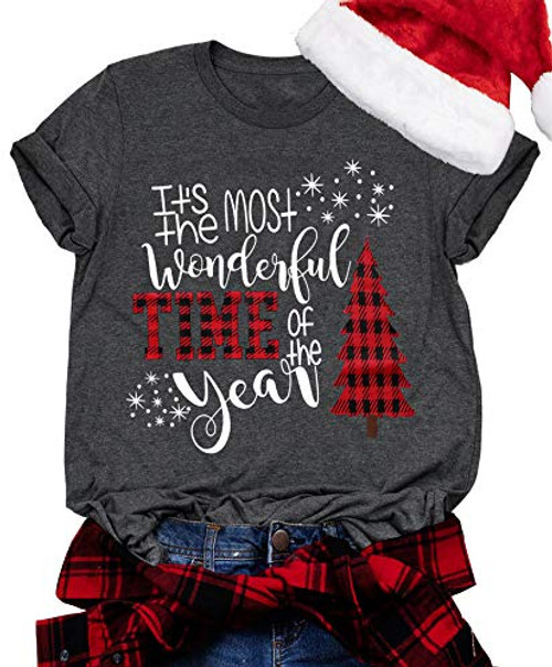 Merry Christmas Shirts for Women Xmas Buffalo Plaid Tree Shirt Top Short Sleeve Casual Graphic Print T Shirt  Dark Grey  X-Large Merry Christmas Shirts for Women Xmas Buffalo Plaid Tree Shirt Top Short Sleeve Casual Graphic Print T Shirt  Dark Grey  X-Large