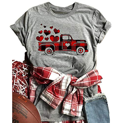 Womens Funny Leopard Buffalo Plaid Love Heart Printed Shirts Valentine s Day Short Sleeve Graphic Tees Blouse Tops  XL  Plaid Car