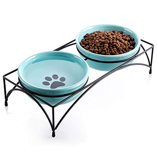 Y YHY Cat Bowls Elevated Cat Food Water Bowls Raised Pet Bowls for Indoor Cats or Dogs Protect Cat s Spine Ceramic Cat Dishes 12 Ounces Whisker Fatigue Paw Print Pattern Blue Y YHY Cat Bowls Elevated Cat Food Water Bowls Raised Pet Bowls for Indoor Cats or Dogs Protect Cat s Spine Ceramic Cat Dishes 12 Ounces Whisker Fatigue Paw Print Pattern Blue