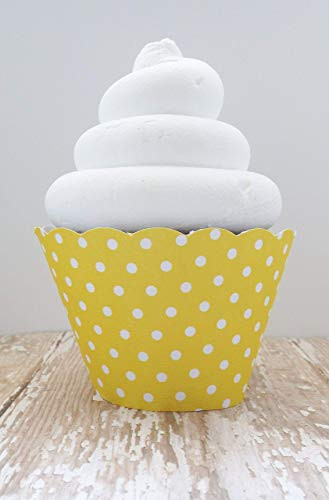 Yellow and White Polka Dot Cupcake Wrappers Standard and Mini Sized Dessert Holders Set of 12