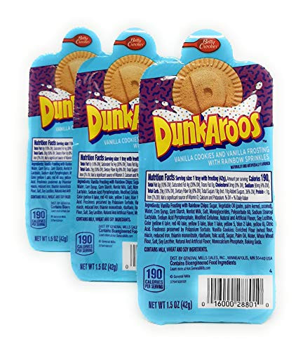 3 PACK - Dunk-A-Roos Vanilla Cookies and Vanilla Frosting W  Rainbow Sprinkles Dunkaroos Classic Retro Vintage Snack Pack