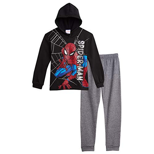 Marvel Avengers Spiderman Big Boys Jogger Hoodie and Jogger Pant Set Black 10-12