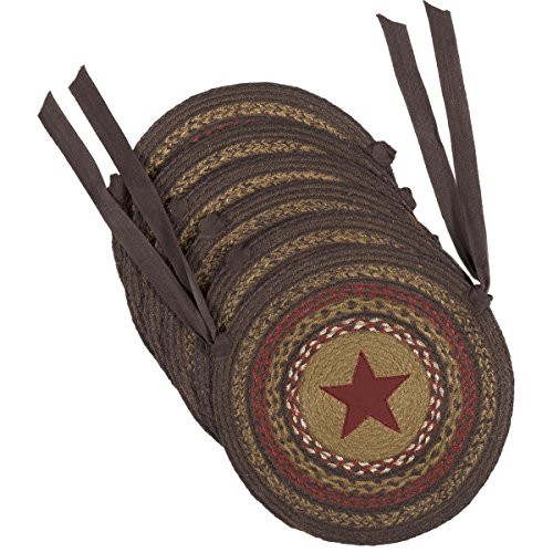 VHC Brands Classic Country Primitive Tabletop & Kitchen-Landon Tan Applique Star Jute Chair Pad Set of 6 VHC Brands Classic Country Primitive Tabletop & Kitchen-Landon Tan Applique Star Jute Chair Pad Set of 6