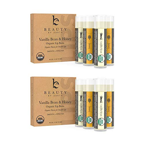Organic Lip Balm Honey Vanilla - 8 Tubes of Natural Lip Balm  Lip Moisturizer  Lip Treatment for Dry Lips  Lip Care Gifts for Women or Men  Lip Repair  Organic Chapstick  Stocking Stuffer Ideas