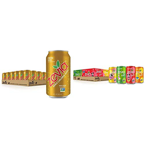 Zevia Zero Calorie Cream Soda Naturally Sweetened 12 Fl Oz Can Pack of 24 Packaging May Vary and Kidz Sparkling Drink Variety Pack 7.5 Ounce Cans Pack of 24 Zevia Zero Calorie Cream Soda Naturally Sweetened 12 Fl Oz Can Pack of 24 Packaging May Vary and Kidz Sparkling Drink Variety Pack 7.5 Ounce Cans Pack of 24