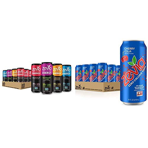 Zevia Zero Calorie Energy Drink Variety Pack 12 Ounce Pack of 12 Packaging May Vary and Cherry Cola Zero Calorie or Sugar Naturally Sweetened 16 Fl Oz Cans Each Pack Of 12 Zevia Zero Calorie Energy Drink Variety Pack 12 Ounce Pack of 12 Packaging May Vary and Cherry Cola Zero Calorie or Sugar Naturally Sweetened 16 Fl Oz Cans Each Pack Of 12