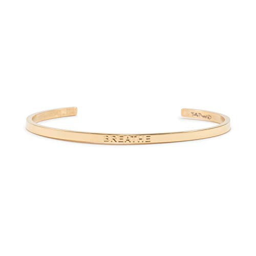 Tally Puppy Cuff Bracelet  Breathe - Bangles for Women - Breathe Bracelet - Mantra Bracelet - Engraved Bangle - 18K Yellow Gold Plated Stainless Steel