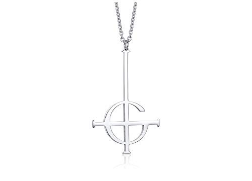MEALGUET Stainless Steel Mens Inverted Nameless Grucifix Ghost Cross Pendant Upside Down Satanic Necklace with 24 inch Chain MEALGUET Stainless Steel Mens Inverted Nameless Grucifix Ghost Cross Pendant Upside Down Satanic Necklace with 24 inch Chain