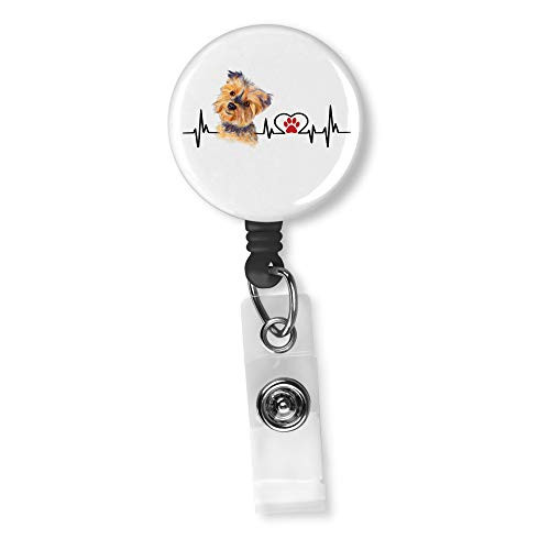 Yorkshire Terrier Heartbeat EKG Paw Print Heart line Badge Reel ID Holder