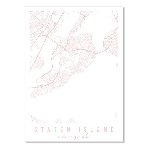 Staten Island New York Light Pink Minimal Street Map Print  Unframed