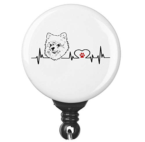 Pomeranian Dog EKG Heartbeat Heart Line Retractable Badge Reel ID Holder