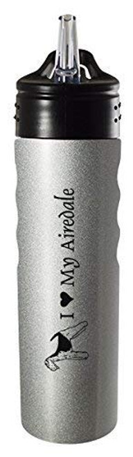 24 oz Stainless Steel Sports Water Bottle - I Love My Airedale