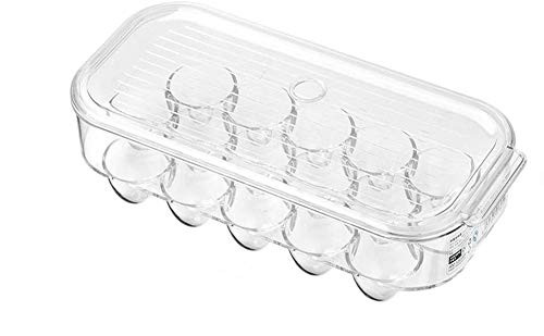 Slideep Stackable Plastic Covered Egg Tray Holder  Storage Container and Organizer for Refrigerator Carrier Bin with Lid and Handle Holds 16 Eggs