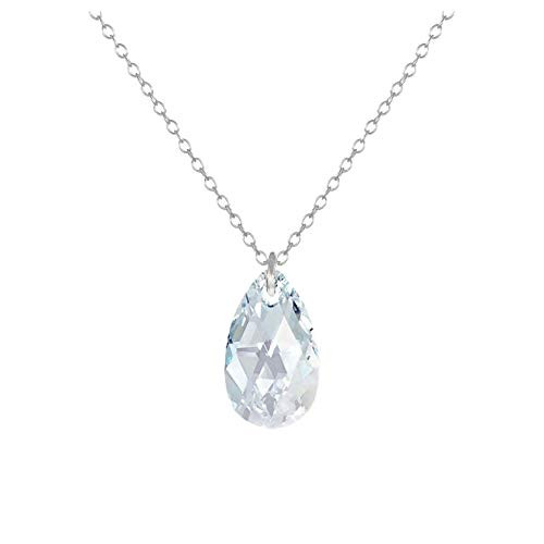 Light Blue Aurora Borealis Small Crystal Teardrop Sterling Silver Necklace in 16 18 or 20 inch Light Blue Aurora Borealis Small Crystal Teardrop Sterling Silver Necklace in 16 18 or 20 inch