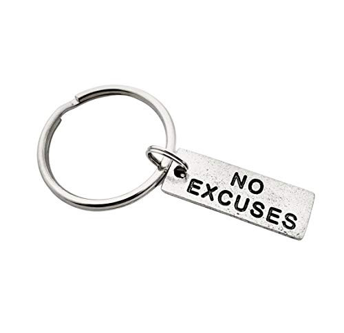 Pewter NO EXCUSES Key Chain Bag Tag - Pewter Pendant Rectangle Pendant - Stainless Steel Round Key Ring - All Pewter