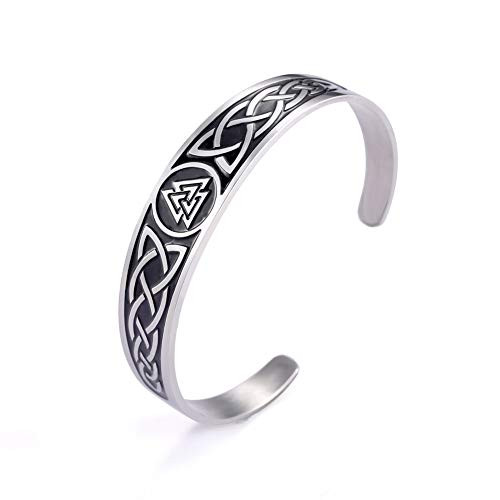 LIKGREAT Viking Norse Valknut Cuff Bracelet Stainless Steel Celtic Knot Bracelet Nordic Amulet Bangle for Men LIKGREAT Viking Norse Valknut Cuff Bracelet Stainless Steel Celtic Knot Bracelet Nordic Amulet Bangle for Men