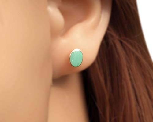 Sterling Silver Oval 6x8mm Reconstructed Turquoise Gemstone Stud Earrings  Handmade Studs