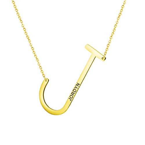 Jordyn Large Initial Necklace Personalized Name Oversize Letter Pendant 18K Gold Plated Stainless Steel Jewelry Birthday Gifts for Teen Girls Women Sister Daughter Bridesmaid