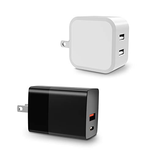 USB C Charger 2-Pack 18W 2-Port PD Charger  and  Quick Charge 3.0 Wall Charger with Foldable Plug 12W Dual Port USB Charger  for iPhone 12 12 Mini 12 Pro 12 Pro Max iPad Pro Pixel Galaxy and More