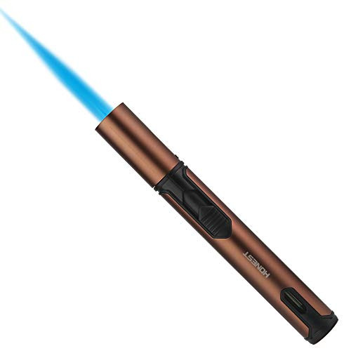 Pen Torch Lighter Adjustable Refillable Butane Lighters Jet Flame Portable for Candle Grill BBQ Camping  Brown