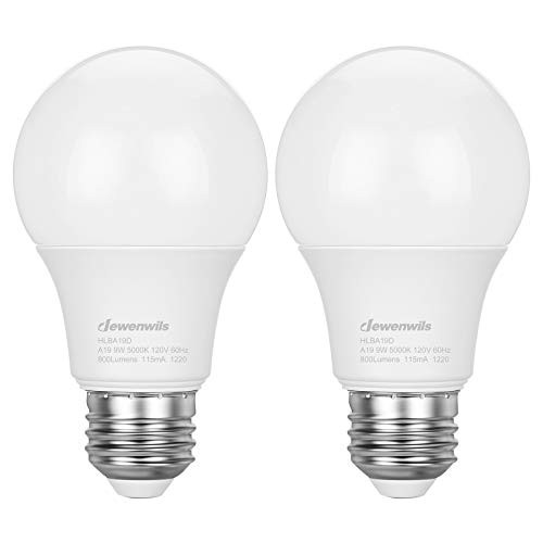 DEWENWILS 2-Pack Dusk to Dawn Light Bulbs Outdoor  Automatic On Off LED Sensor Light Bulb  5000K Daylight Glow  9W 60W Equivalent   Smart Porch Lighting Bulbs  800LM  E26 Base  ETL Listed