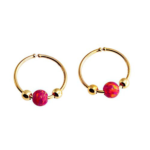 8mm Cartilage Earrings Hoop Nose Tragus Earlobe Piercings in 14K Gold Filled with White Opal Stone 22 Gauge Sold in Pair