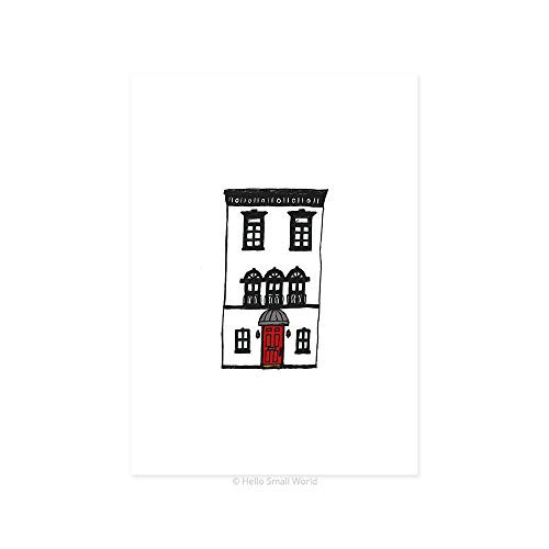 NYC Architecture Art Print No. 1  New York City Building  Row House Art  Brooklyn Print  Black  White And Red