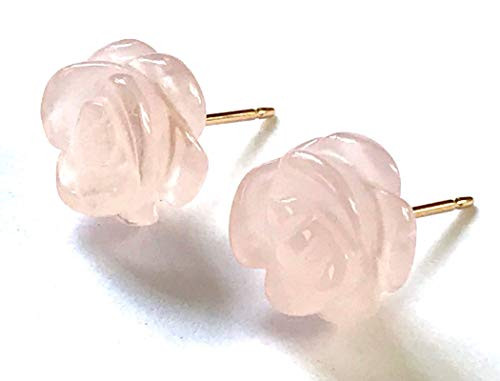 Natural Rose Quartz Hand Carved Gemstone of Love Pale Pink Flower 10mm Stud Earrings  14K Gold Filled Posts Camellia Earrings Natural Rose Quartz Hand Carved Gemstone of Love Pale Pink Flower 10mm Stud Earrings  14K Gold Filled Posts Camellia Earrings