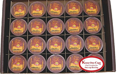 100% Pure Kona Single-Serve Cups for Keurig K-cup Brewing Systems, Exclusive Private Reserve Diamond Medium Roast Kona-One-Cups, Box of 20 Single-Serve Cups