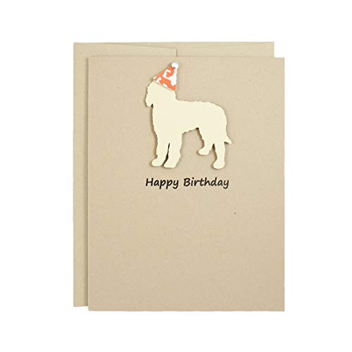 Goldendoodle Birthday Cards   Handmade Labradoodle Birthday Greeting Card   Single or 10 Pack   Choose Inside   Yellow Dog with Party Hat