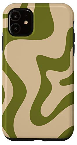 iPhone 11 Abstract Retro Swirl Pattern in Beige and Olive Green Case