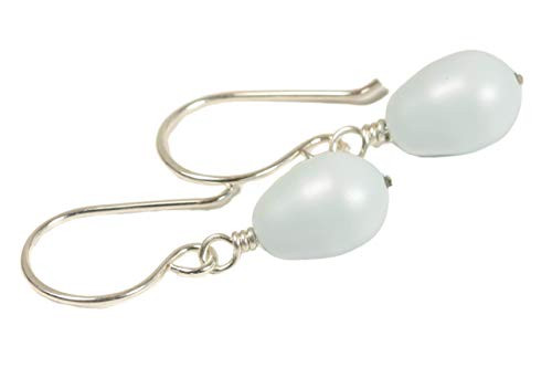 Stering Silver Light Blue Pearl Earrings - Wire Wrapped Pastel Blue Swarovski Pearls Handmade