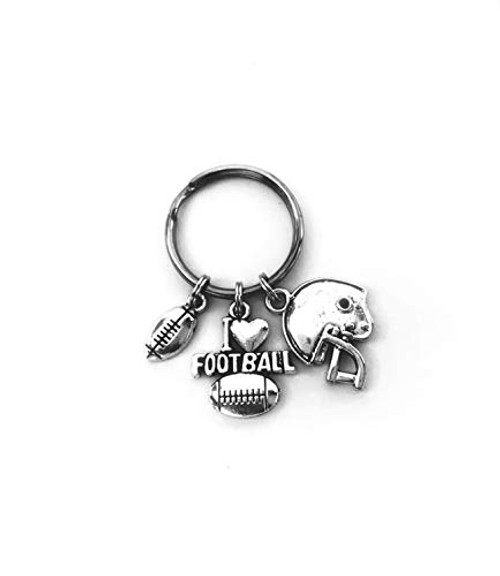 Football keychain. Bag and Key Identifier. Includes Football  Helmet  and I Love Football Charms