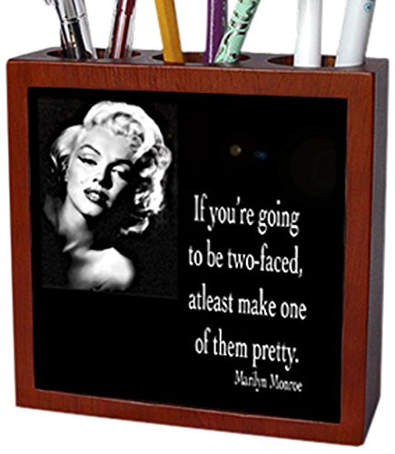 3dRose ph_130254_1 If You'Re Going to Be Two-Faced, Atleast Make One of Them Pretty, Marilyn Monroe Quote Tile Pen Holder, 5-Inch