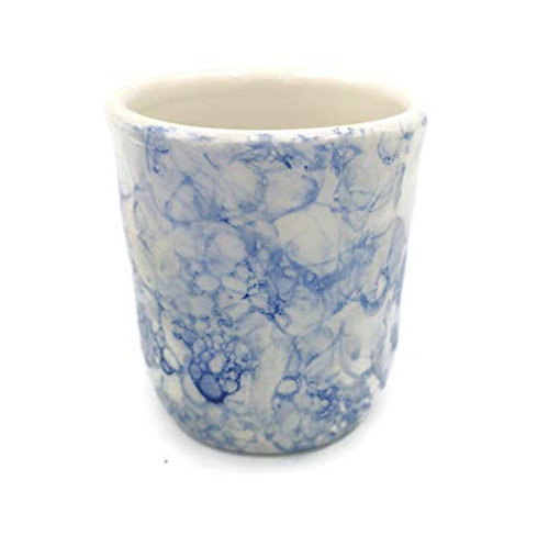 Ceramic Cup no Handle Mug Handmade Pottery  White and Blue for Coffee