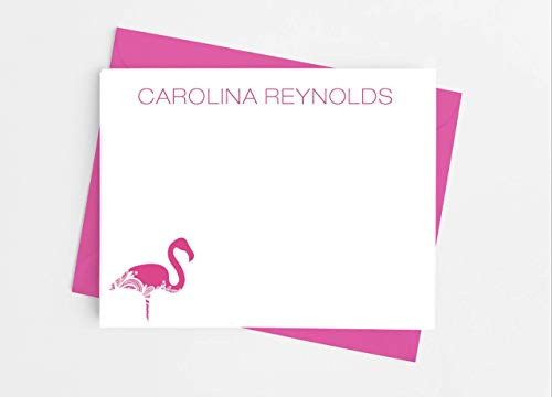 Flamingo Flat Stationery Note Cards with Envelopes  Personalized Stationary Set  Correspondence Cards  Choice of Colors  Pack of 12