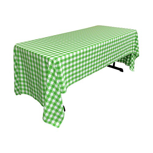 LA Linen Polyester Gingham Checkered Rectangular Tablecloth, 60" x 144", White/Lime