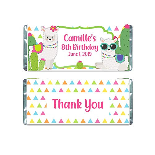 Llama Cactus Personalized Candy Bar Wrappers for Chocolate  Kids Birthday Party Favors  Hershey Bar Labels Pack of 20